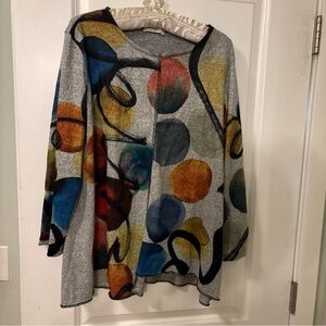 Abstract Dot Open-Front Women's Cardigan Sweater - Gray with Multi-Color Dots